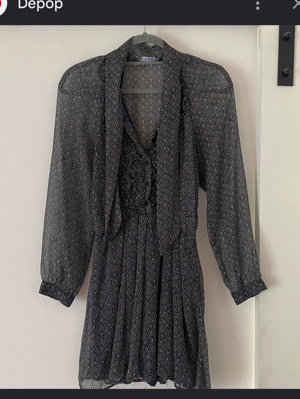 Black Printed Long Sleeve Mini Dress